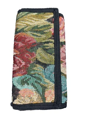 Vintage Tapestry Style Wallet Clutch Floral Envelope Black Boho Surf Large Card - Image 1 of 4