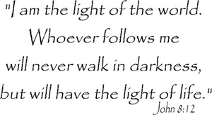 John 8:12 11 x 22 Bible Verse Vinyl Wall Decal by Scripture Wall Art - Picture 1 of 6