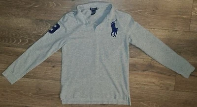 Chicos XL 18-20 GRIS Manga Larga Algodón Tejido Polo Ralph Lauren Cola de Tenis Foto 1 de 4
