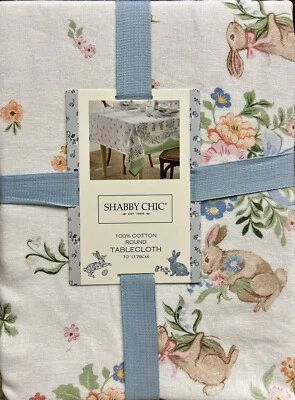 Shabby Chic Bunny Rabbit Floral Border Cloth Tablecloth 70” Round Rachel Ashwell - Image 1 of 2
