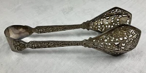 Vintage Ugo Bellini Italian Gothic Serving Tongs Florentine Flower Leaf Cutlery - Picture 1 of 11