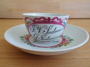 18TH CENTURY WALLENDORF FLUTED HAND PAINTED PORCELAIN MARRIAGE TEA BOWL & SAUCER - Picture 1 of 9