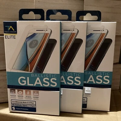 3 Piece Motorola MOTO G4 Plus HD Ballistic Glass Screen Protector New - Image 1 of 2