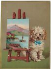 1880er Jahre Hund Welpe Künstler Staffelei Gemälde See Szene viktorianische Handelskarte
