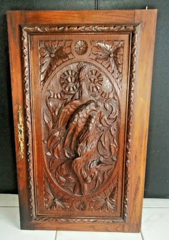 28" French Antique Architectural Hunting Gothic Bird Rabbit Panel Door Solid Oak Cover