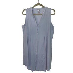 Hanro Nightgown Size Medium Blue Cotton Deluxe Sleeveless Button Front Pleated