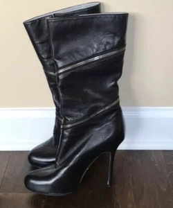 Sergio Rossi Womens Heeled Boots Leather With Zipper Detail Sz 8 stilleto - Picture 1 of 4