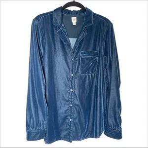 GAP Damen Luxe Samt Blau Button-Down Shirt Gr. Medium Loungewear Freizeit - Bild 1 von 4