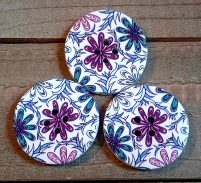 3 botones de costura de flores moradas para artesanía madera redonda 4 agujeros 1 1/8"  Foto 1 de 2