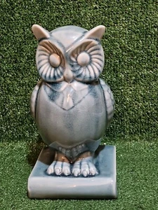 Vintage Large Art Pottery Owl On Book Light Blue Glaze Ceramic Figure 24cm VGC - Picture 1 of 9