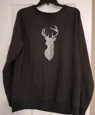 *Faded Glory* Womens Sweatshirt, Size Large, Gray, Silver Glitter Deer - Image 1 of 4