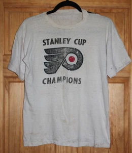 Vintage 1974 White Philadelphia Flyers Stanley Cup Champions T Shirt Mens 38" - Picture 1 of 4
