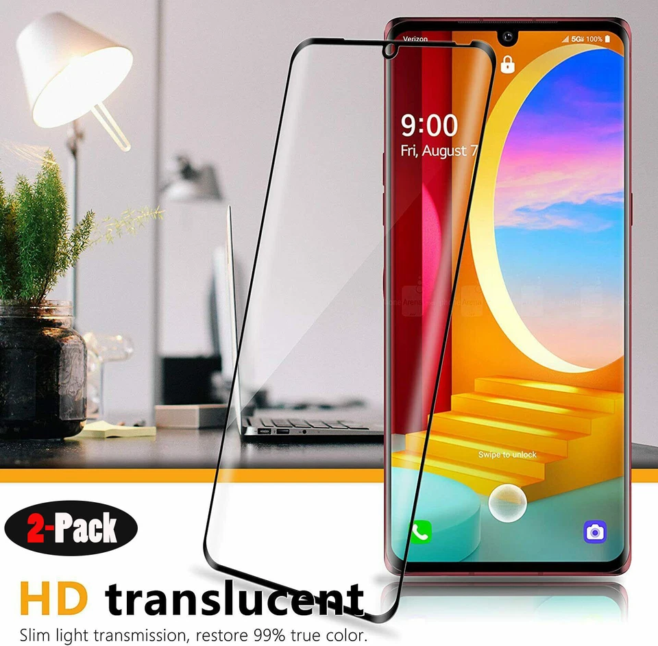 2-Pack For LG Wing 5G,Velvet,V50 5G 3D Curved 9H Tempered Glass Screen Protector - Image 1 of 1