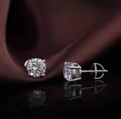 Pendientes de plata de ley 925 maciza con tachuelas traseras atornilladas de 5 mm de circonita cúbica Foto 1 de 3