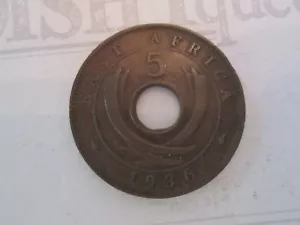 1936 FIVE .5 CENTS! Vintage EAST AFRICA coin: GEORGE V bronze composition  IS409 - Picture 1 of 7