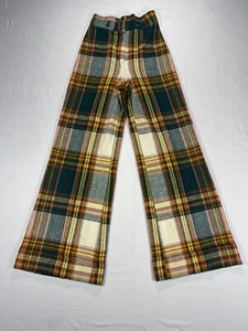 Vintage Young Pendleton ? NO BRAND SZ TAG 7/8? Green Orange Plaid Wool? Slacks - Picture 1 of 12