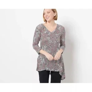 Attitudes by Renee L Petite (LP) V-Neck Printed Sweater Knit Tunic MULTI A466938 - Picture 1 of 3