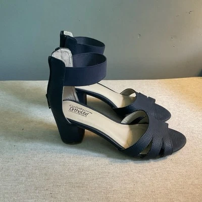 Croft & Barrow Ortholite Navy Blue High Heel Open Toe Sandals Size 6 M Back Zip - Image 1 of 4