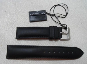 NEW Hamilton Khaki 20mm BLACK Leather Watch Band Strap - Picture 1 of 8