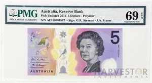 2016 AUSTRALIA $5 POLYMER BANKNOTE - CERTIFIED PMG 69 EPQ SUPERB GEM UNC - Picture 1 of 2