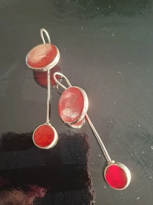 extravagante Korallen Ohrringe, Silber, 6.5 cm lang - Bild 1 von 4