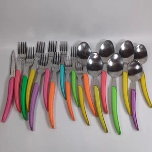 Lot 18 Piece Flying Colors Flatware Mixed Forks Knives Spoons Bright - Picture 1 of 8