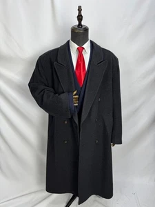 Vintage Men's Coat Double Breasted wool dark gray Classic suit Overcoat 50R 52R - Picture 1 of 19