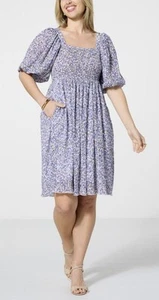 Nina Leonard Damen bedrucktes gesmoktes Top Kleid geblümt Größe 4XL - Bild 1 von 7