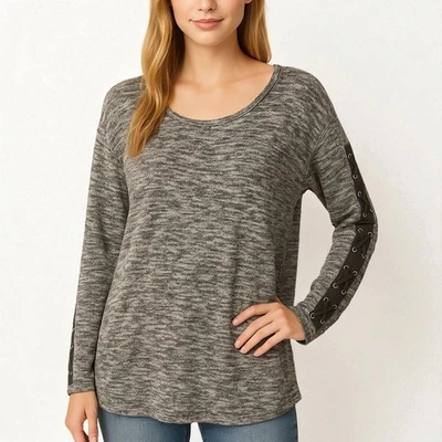 Nuevo con etiquetas Suéter Verve Ami Con cordones Manga Larga Gris Ojo Espaciado Brezo Talla M Foto 1 de 4