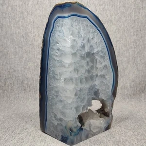 Fermalibri Geode Agata Blu Minerale Lucido Brasile Alto 7" - 3,9 libbre - Foto 1 di 8