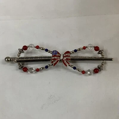 Lilla Rose, USA Flag Bow, XL Size, 5 1/4 inches Hair Clip - Image 1 of 4
