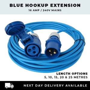 BLUE CARAVAN HOOK UP EXTENSION LEAD 5M - 25M 240V MAINS ELECTRIC CABLE 16A - Picture 1 of 8
