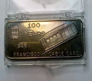 Vtg. San Francisco Cable Car Trolley 100th 1 Troy Oz. .999 Fine Silver Bar Toned - Picture 1 of 5