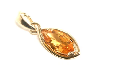 9ct Gold Citrine Pendant Marquise Necklace no chain Gift Boxed Made in UK Foto 1 de 4