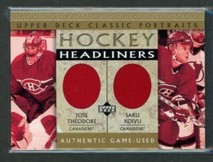 2002-03 UD Classic Portraits Headliners Jersey J. Theodore / S. Koivu *16456