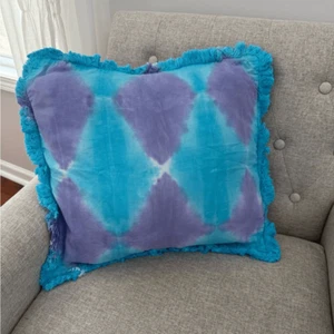 Batik Kissenbezug Kissenbezug ausgefranste Kanten blau lila weiß 18” x 17” Reißverschluss - Bild 1 von 4