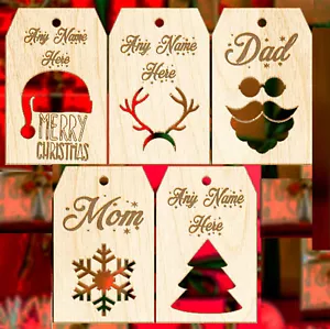 Customizable Christmas Gift Tag 5 Piece Wooden Ornament Set - Personalized Xmas - Picture 1 of 4