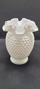 Vintage Hobnail Milk Glass Ruffled Vase - Picture 1 of 7