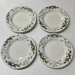 Set of 4 Holly Berry Dinner Plates 11” Tabletops Hand Painted FREE SHIPPING - Picture 1 of 11