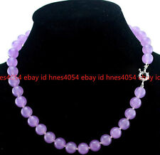 Fashion Women's 6/8/10/12mm Lavender Jade Gemstone Round Beads Necklace 18"