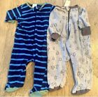 Gerber Baby Boy 0-3M Blue Stripe Gray Tree Zip Up Footie Pajama Bundle Set Of 2