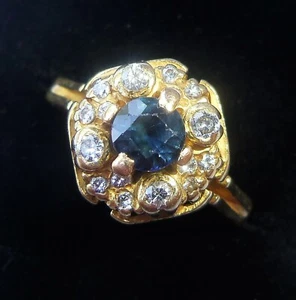 Vintage achteckiger 18kt Gold Saphir & Diamant Ring, Größe L1/2 - Bild 1 von 12