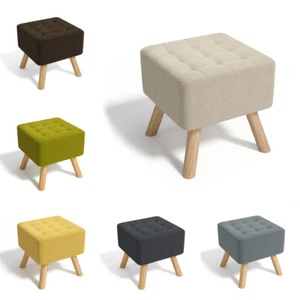 Large Square Footstool Linen Button Tufted Ottoman Foot Rest Stool Sofa Footrest - Picture 1 of 24