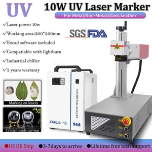 10W 355nm UV Laser Marking Engraver Machine Chiller For Glass Wood Leaf Metal US - Picture 1 of 19