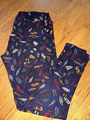 Leggings Lularoe TC Tall Curvy Native American Indian Feather Navy Back 💗224 - Imagem 1 de 3