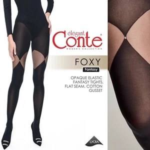 Conte Foxy pattern quality black tights semi-sheer 60 Den hosiery geometric - Picture 1 of 5