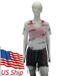 Birds of Prey Cosplay Harley Quinn Vest T-Shirts Short Pants Full Set Costumes - Imagen 1 de 12