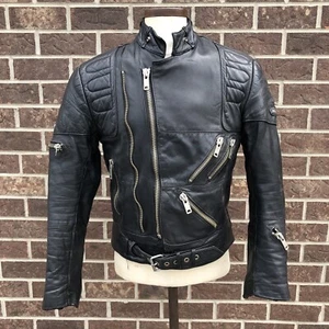 Vintage Black Hein Gericke Heavy Padded Leather Biker Motorcycle Jacket Men’s 44 - Picture 1 of 17
