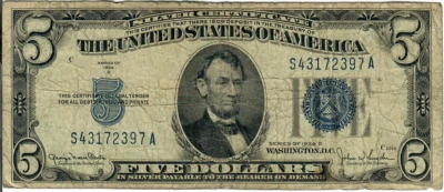 1934D 5$ Silver Certificate - Blue Seal - GNC/JWSy S43172397A - #13584 - Image 1 of 2