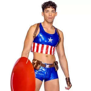 Captain America Costume Tank Top Shorts Harness Utility Belt Star Stripes 6364 - Picture 1 of 5